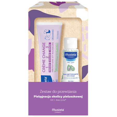 Mustela Changing Set, eau nettoyante, sans rinçage, 100 ml + crème 1-2-3, dès la naissance, 100 ml