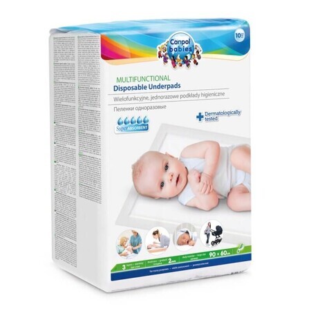 Canpol Babies, serviettes hygiéniques multi-usages, jetables, 90 cm x 60 cm, 10 pièces