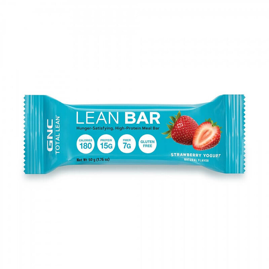 Baton proteic cu fibre, iaurt si capsuni Lean Bar, 50 g, GNC