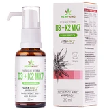 HempKing Vitamines naturelles D3 + K2 MK7 dans l'huile de chanvre, gouttes, 30 ml