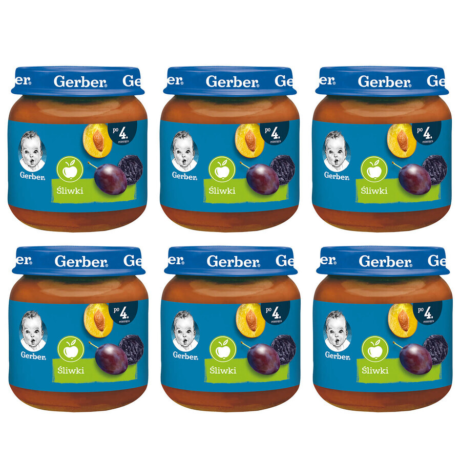 Gerber dessertset, pruimen, na 4 maanden, 6 x 125 g