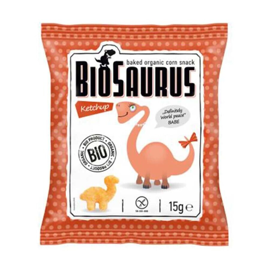 BioSaurus, Frituras de maíz bio, sabor ketchup, 15 g