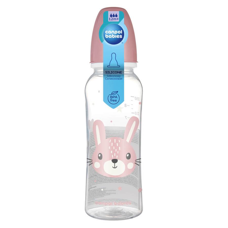 Canpol Babies, biberon fin, animaux mignons, rose, à partir de 12 mois, 250 ml