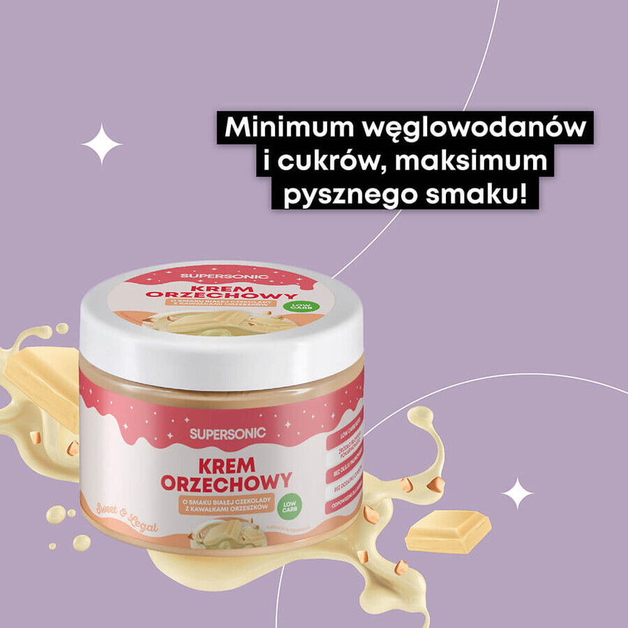 Supersonic, cremă crocantă de nuci, aromă de ciocolată albă cu bucăți de nuci, 250 g