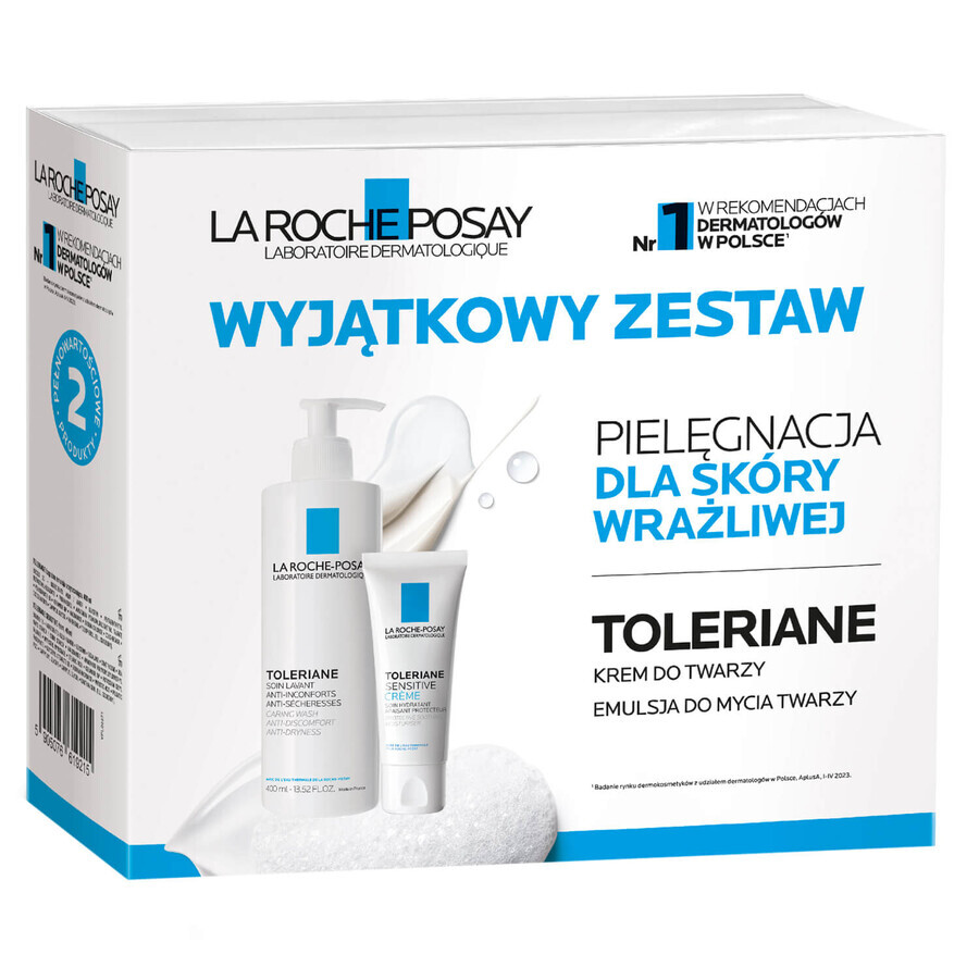 Set La Roche-Posay Toleriane, zachte reinigingsemulsie voor de gevoelige gezichtshuid, 400 ml + Hydraterende crème Sensitive, 40 ml