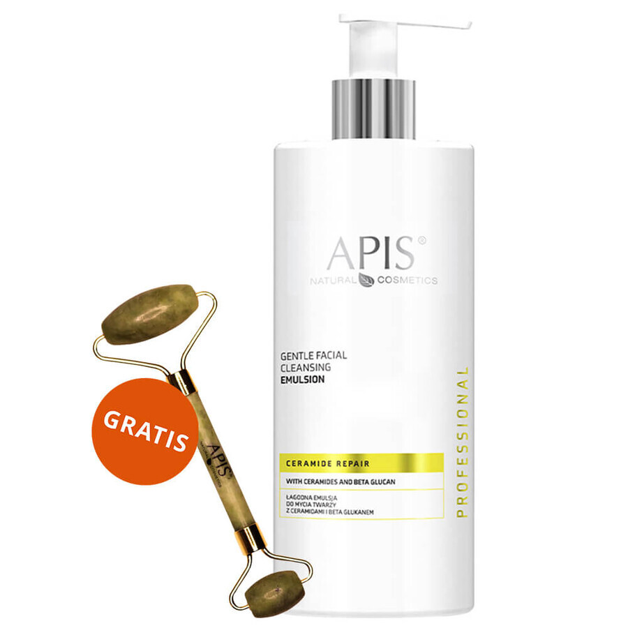 Apis Professional Ceramide Repair, Émulsion nettoyante douce pour le visage aux céramides et au bêta-glucane, 500 ml + massage facial jade, 1 gratuit