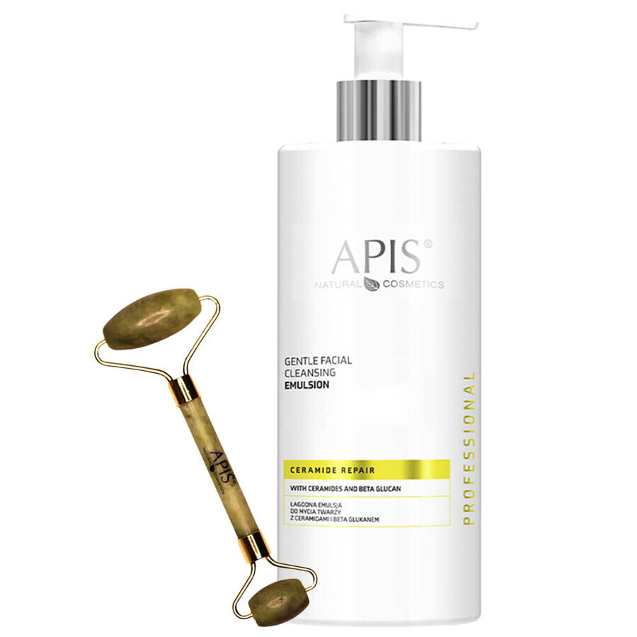 Apis Professional Ceramide Repair, Émulsion nettoyante douce pour le visage aux céramides et au bêta-glucane, 500 ml + massage facial jade, 1 gratuit