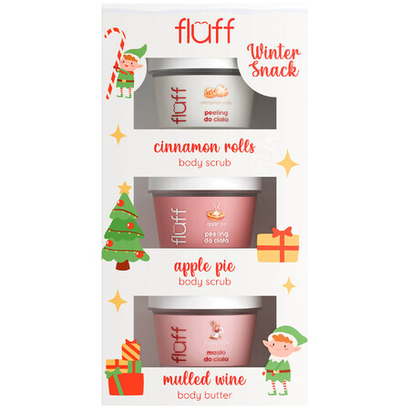 Fluff Winter Snack set, Cinnamon Rolls scrub, 100ml+ Apple Pie scrub, 100ml+ Mulled Wine butter, 100ml