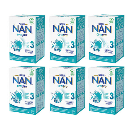 Set Nestlé NAN Optipro 3, lait modifié Junior pour enfants de plus de 1 an, 6 x 650 g