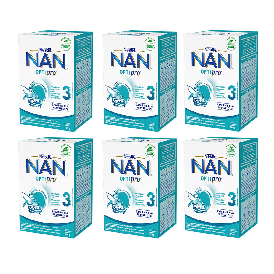 Set Nestlé NAN Optipro 3, lait modifié Junior pour enfants de plus de 1 an, 6 x 650 g