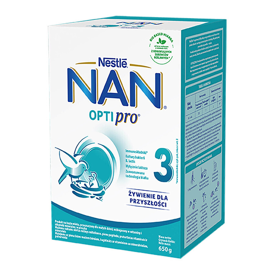 Set Nestlé NAN Optipro 3, lait modifié Junior pour enfants de plus de 1 an, 6 x 650 g