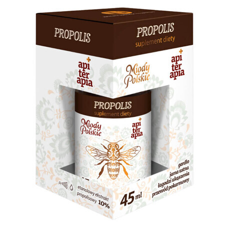 Miody Polskie Propolis, extrait éthanolique de propolis 10%, gouttes, 45 ml