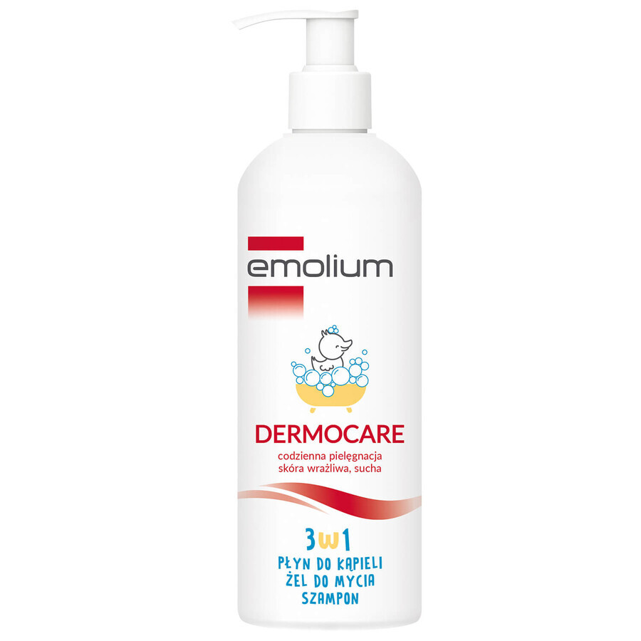 Emolium Dermocare 3 en 1, lotion de bain, gel lavant, shampooing, 2 x 400 ml + spray protecteur pour les enfants à partir de 1 an, SPF 50+, 175 ml + serviette gratuite