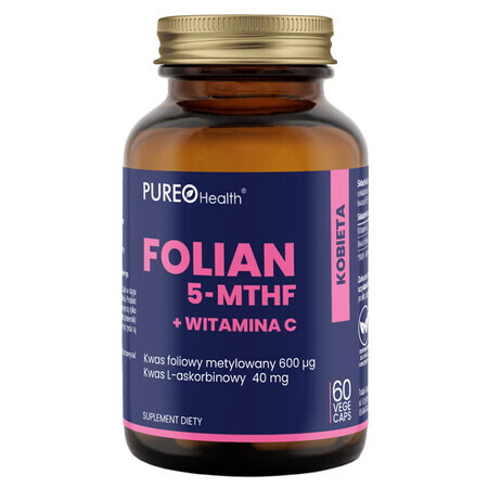 Pureo Health Folate 5-MTHF + Vitamine C, 60 gélules