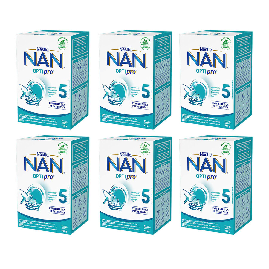 Set Nestle NAN Optipro 5, lait en poudre Junior pour enfants de plus de 2,5 ans, 6 x 650 g