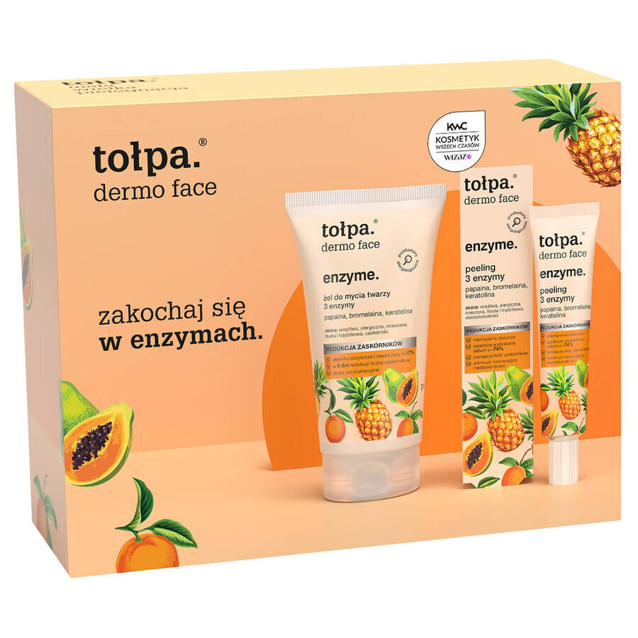 Tołpa Enzyme Set, gel nettoyant pour le visage, 150 ml + 3 enzymes peeling, 40 ml