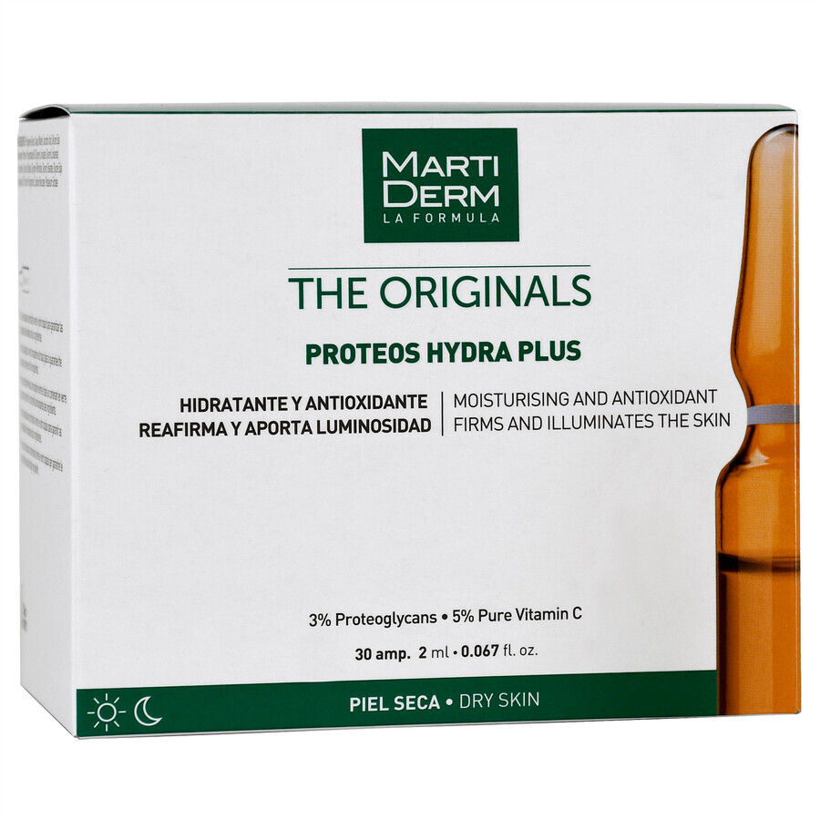 MartiDerm The Originals Proteos Hydra Plus, sérum hidratante con antioxidantes, piel seca, 2 ml x 30 ampollas