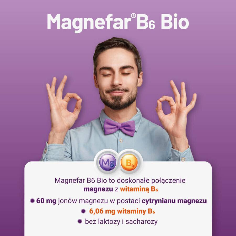 Magnefar B6 Bio 60 mg + 6,06 mg, 60 comprimés pelliculés