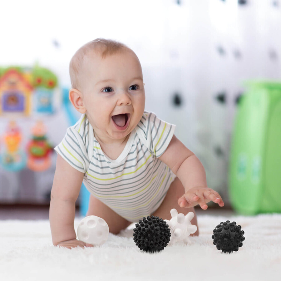 AKUKU, balles sensorielles, noir et blanc, A0469, à partir de la naissance, 4 pièces