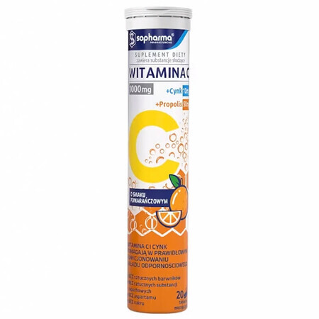 Sopharma Vitamine C 1000 + Zinc + Propolis, arôme orange, 20 comprimés effervescents