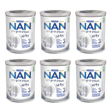 Nestlé NAN Optipro Plus 3 HM-O, lait modifié pour bébés de plus de 1 an, 6 x 800 g