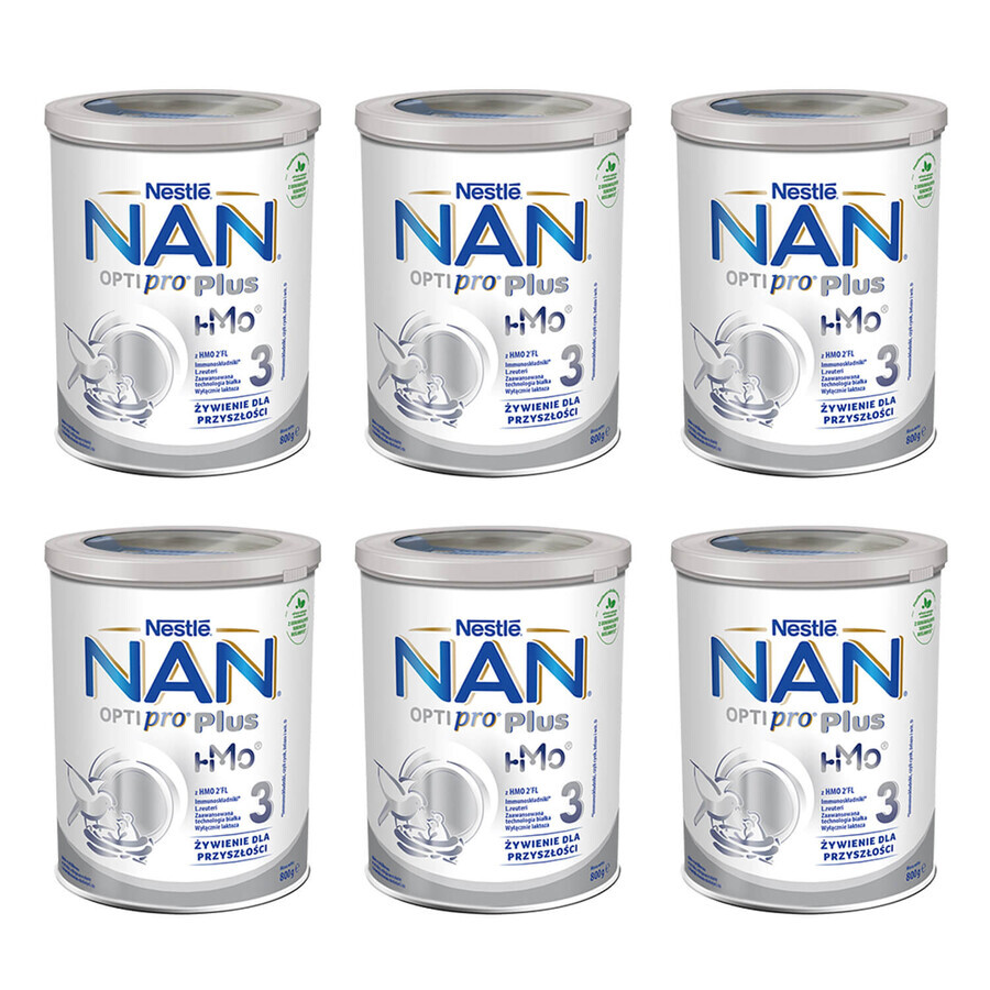 Nestlé NAN Optipro Plus 3 HM-O, lait modifié pour bébés de plus de 1 an, 6 x 800 g