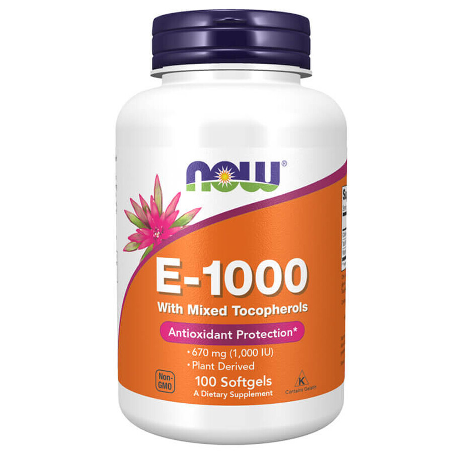 Now Foods E-1000, vitamina E con tocoferoles mixtos, 100 cápsulas de gel