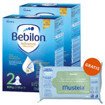 Bebilon Advance Pronutra 2 set, lait de suite, plus de 6 mois, 2 x 1000 g + lingettes humides Mustela, 60 gratuites