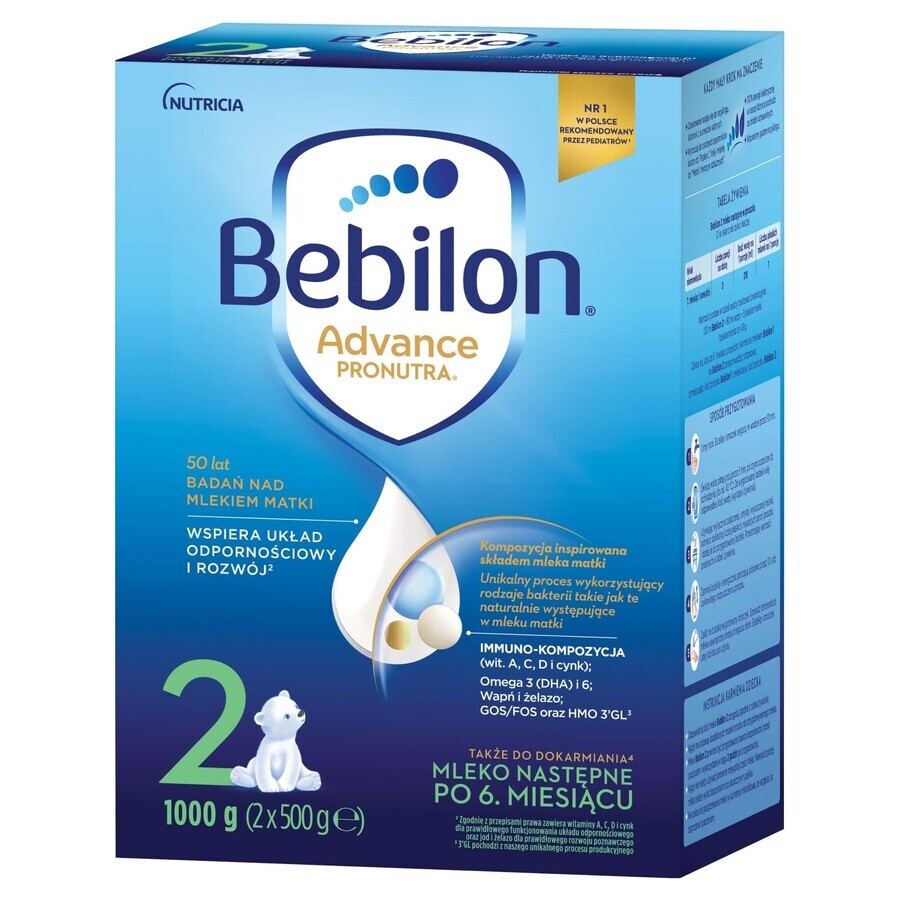 Bebilon Advance Pronutra 2 set, lait de suite, plus de 6 mois, 2 x 1000 g + lingettes humides Mustela, 60 gratuites