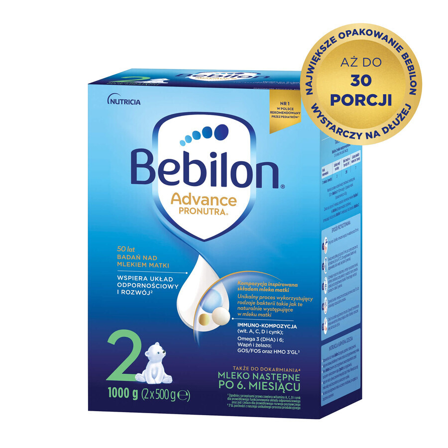 Bebilon Advance Pronutra 2 set, lait de suite, plus de 6 mois, 2 x 1000 g + lingettes humides Mustela, 60 gratuites