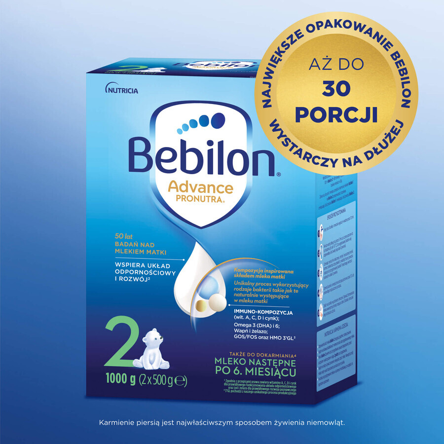 Bebilon Advance Pronutra 2 set, lait de suite, plus de 6 mois, 2 x 1000 g + lingettes humides Mustela, 60 gratuites