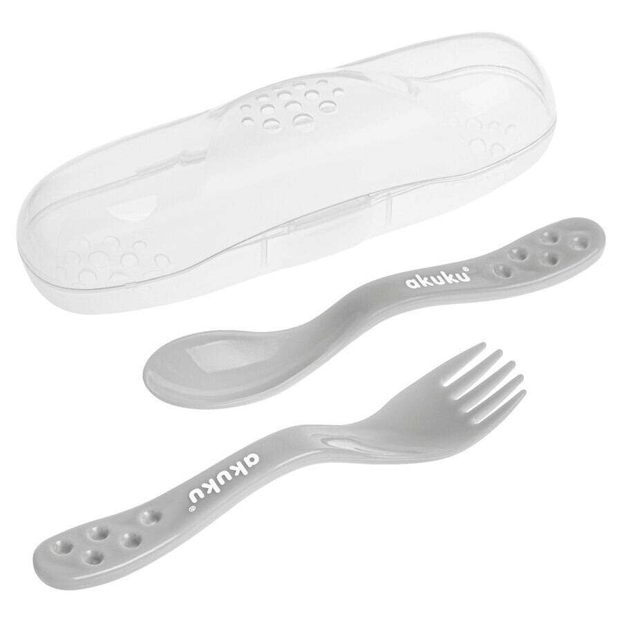 AKUKU, set de couverts pour bébé, en boîte, gris, A0073, à partir de 9 mois, 1 pc