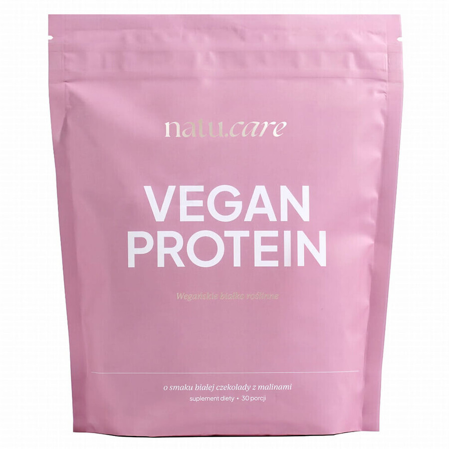 Natu Care Vegan Protein, proteïne, witte chocolade en frambozensmaak, 525 g