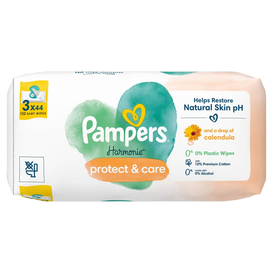 Pampers Harmonie Protect & Care, wet wipes, 3 x 44 pieces