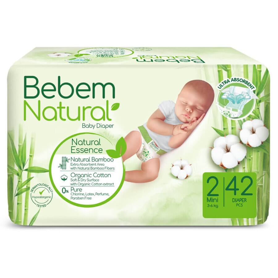 Bebem Natural, pañales de bambú, talla 2, Mini, 3-6 kg, 42 unidades