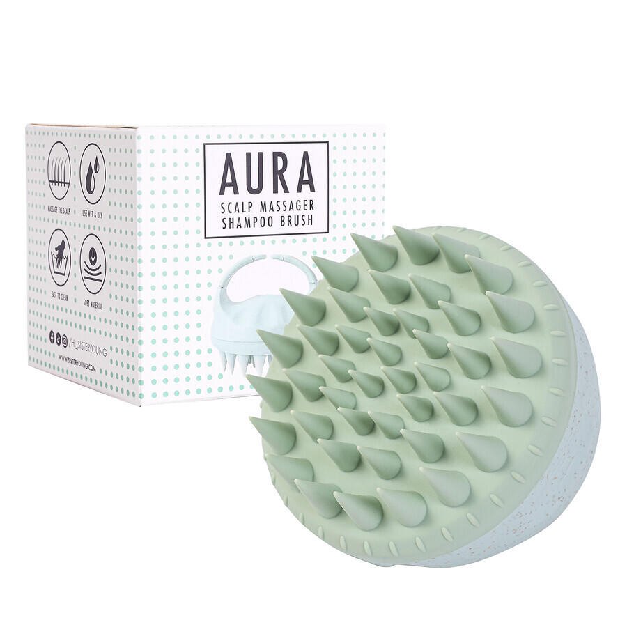 Sister Young Aura Brosse de massage et de lavage de tête, menthe, 1 pc