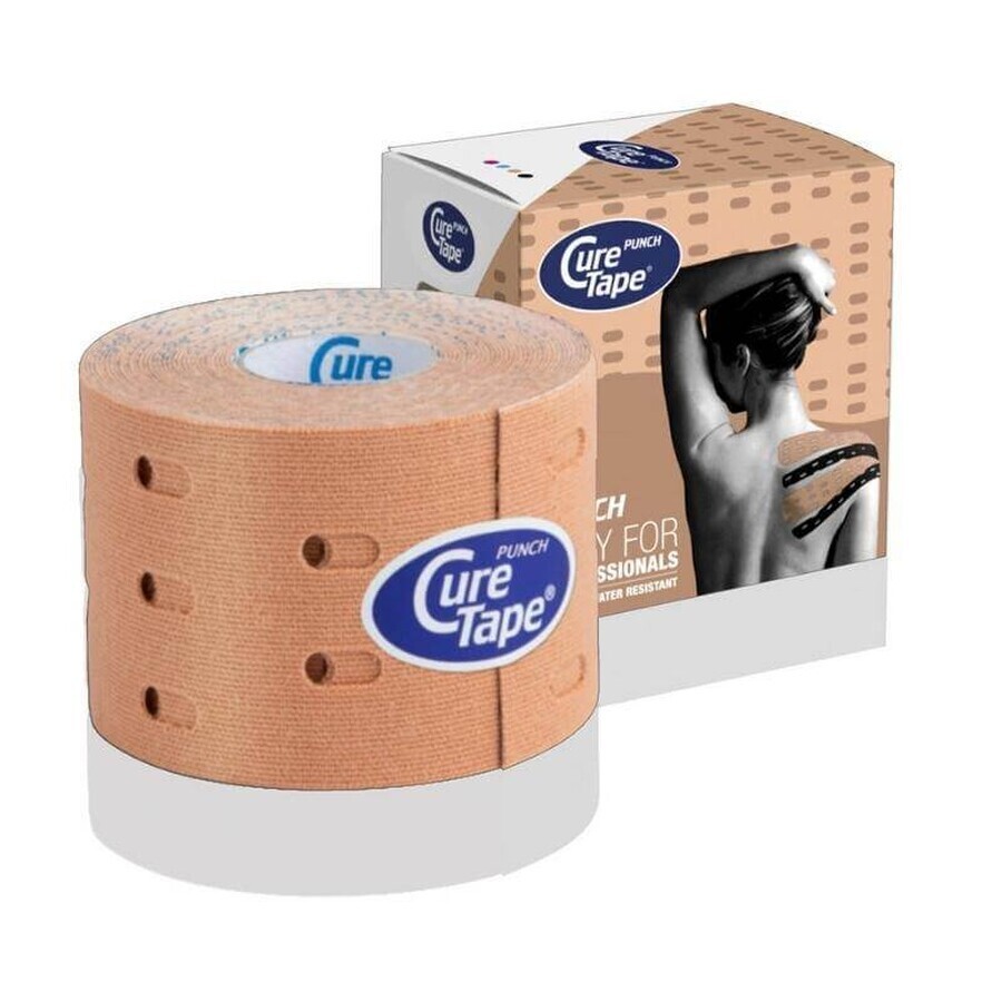 CureTape Punch, bandă kinesiologică, bej, 5 cm x 5 m, 1 buc