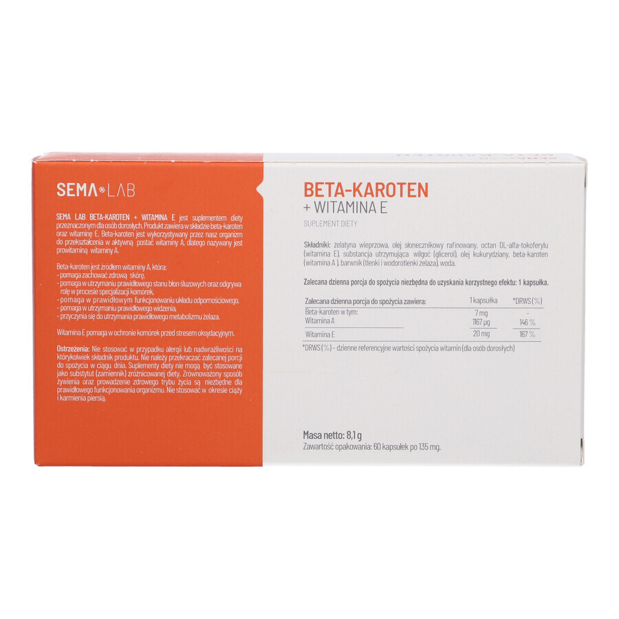 SEMA Lab Beta-carotene + vitamina E, 60 capsule molli