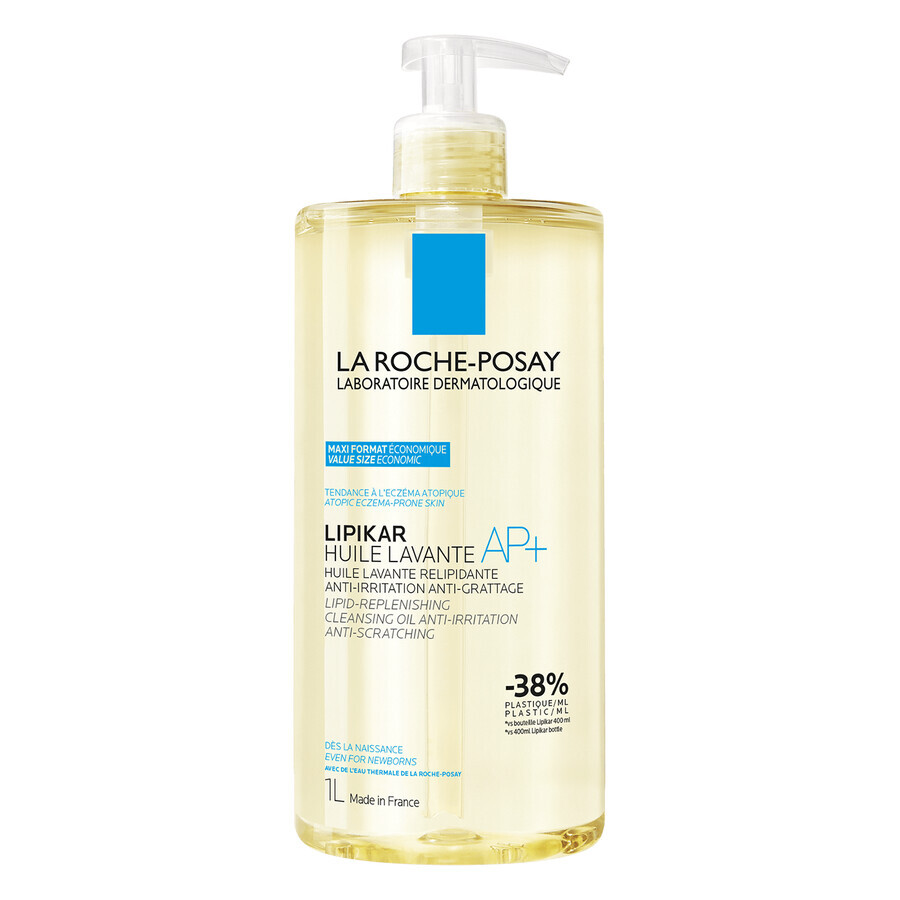 La Roche-Posay Lipikar AP+, olio detergente, lipidi rimpolpanti contro le irritazioni cutanee, 1 litro