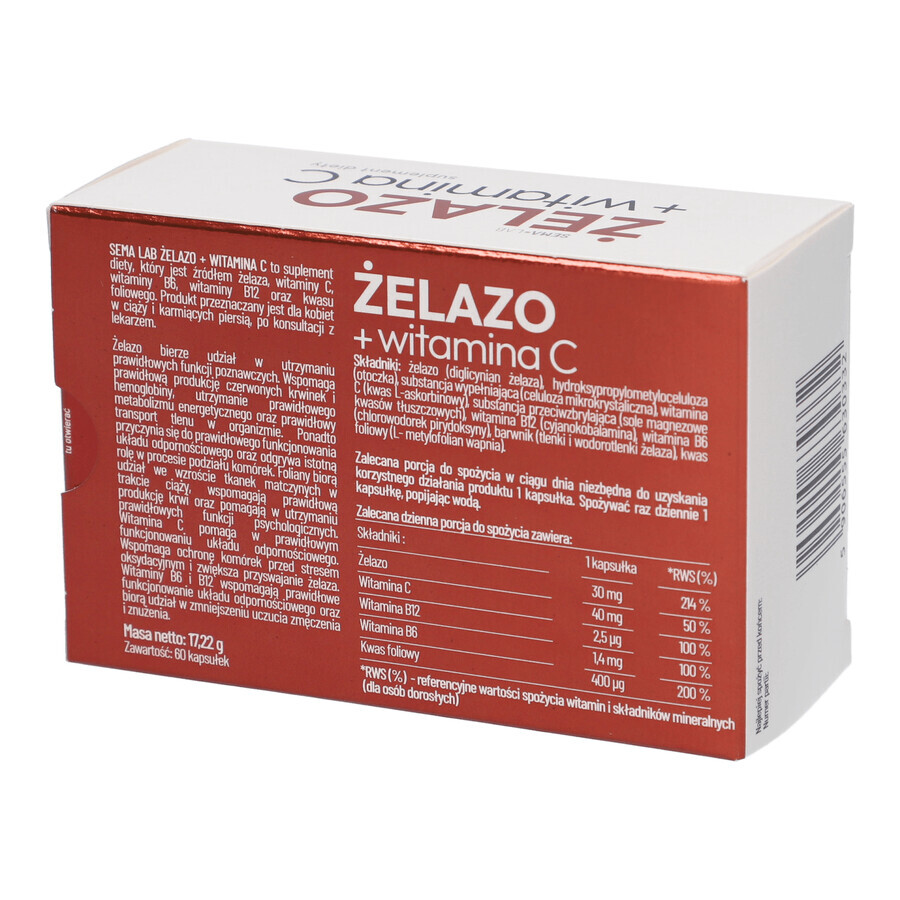 SEMA Lab IJzer + Vitamine C, 60 harde capsules