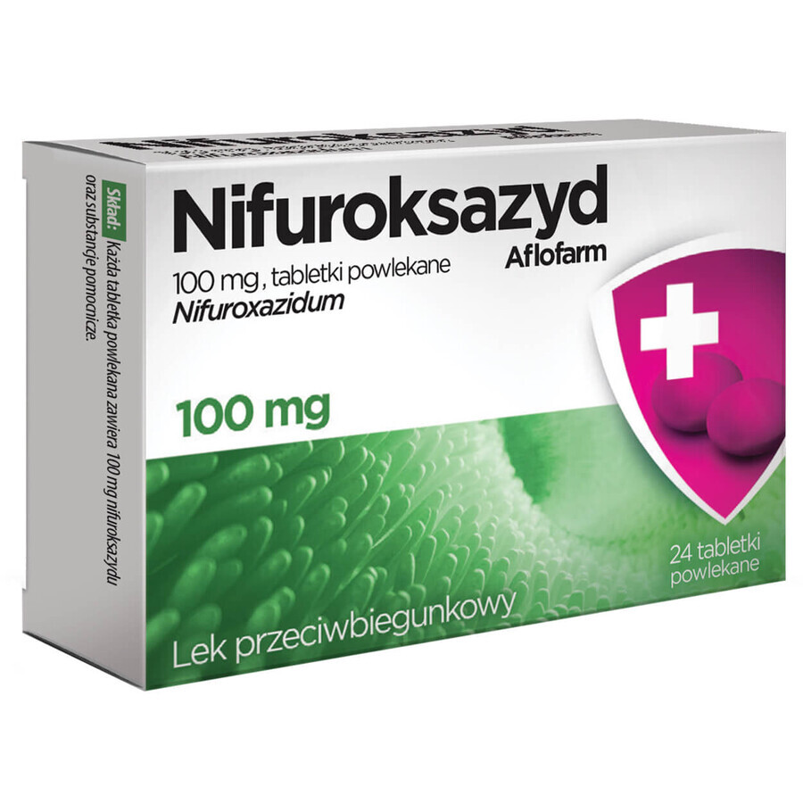 Nifuroxazid Aflofarm 100 mg, 24 comprimés pelliculés