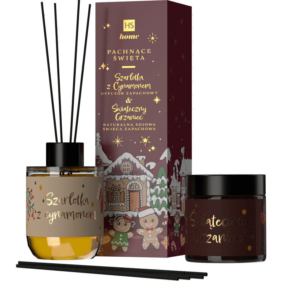 HiSkin Duftset Weihnachten, Sojakerze, weihnachtlich wärmend, 100 ml + Diffusor Stick, Apfel-Zimt-Kuchen, 80 ml