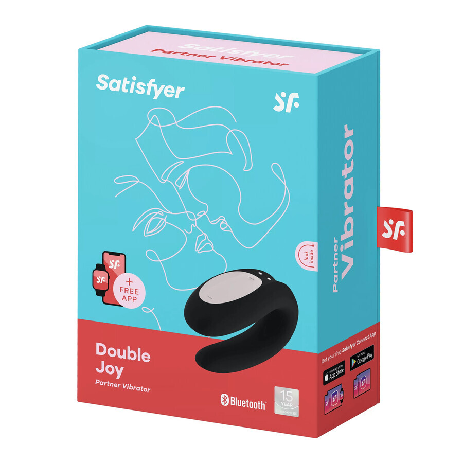 Satisfyer Double Joy, vibrateur pour couple commandé par téléphone, noir