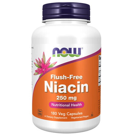 Now Foods Niacin fără spălare, niacină 250 mg, 180 capsule