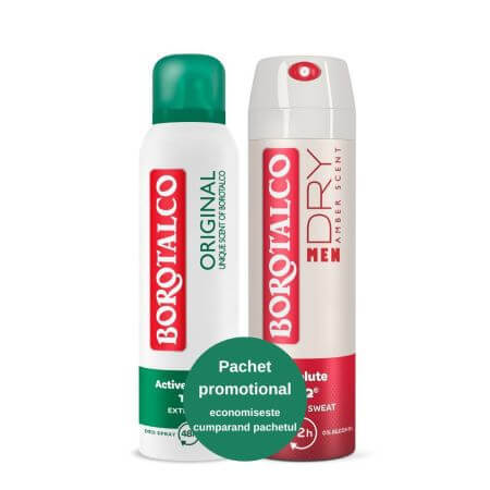 Pachet Deodorant spray Original + Deodorant spray Amber, 150 + 150 ml, Borotalco