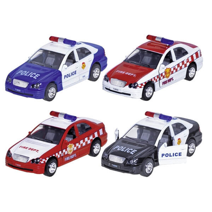 Die-Cast car with sounds and lights, Police and Fire, 15 cm, Goki