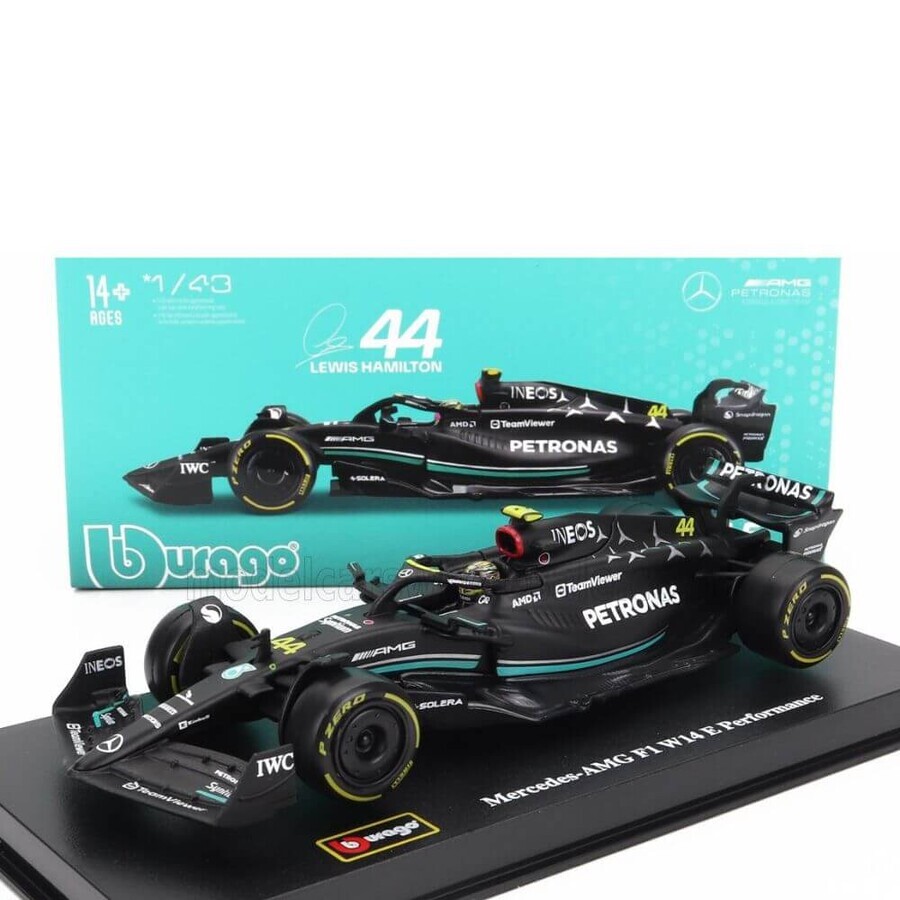 Mercedes-AMG F1 W14 E Performance met Lewis Hamilton helm, 14 jaar +, 1:43, Bburago