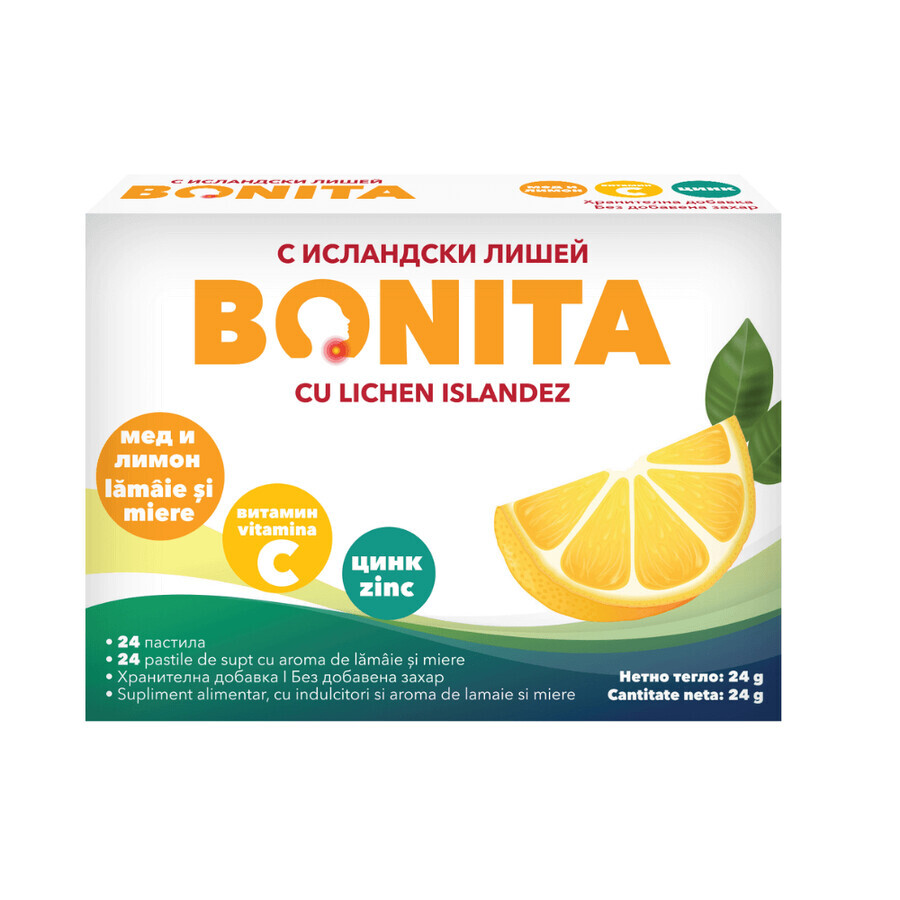 Pastilles à sucer au citron et au miel, 24 pièces, Bonita