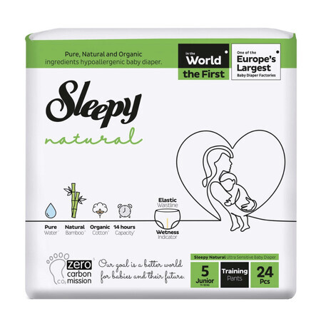 Nappies for babies Natural, Nr 5 Junior, 11-18 kg, 24 pieces, Sleepy