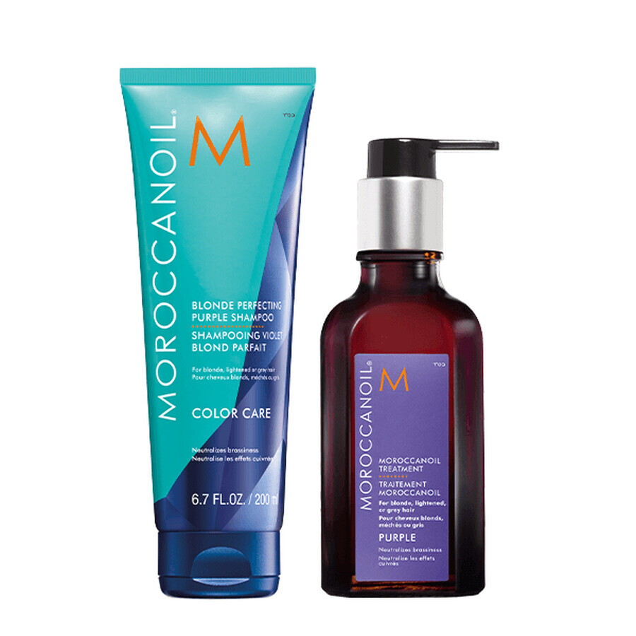 Shampooing blond + huile de traitement pourpre, 250 ml + 100 ml, Moroccanoil